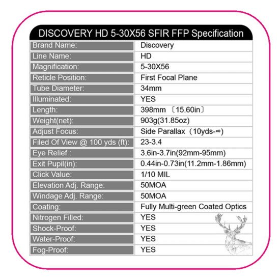 Discovery Optics Scope  HD 5-30X56 SFIR SLT FFP IR-MIL