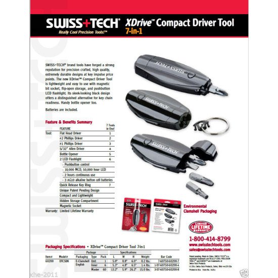 SWISS+TECH XDrive Compact Driver Tool 7-in-1 Keychain Multi Tool