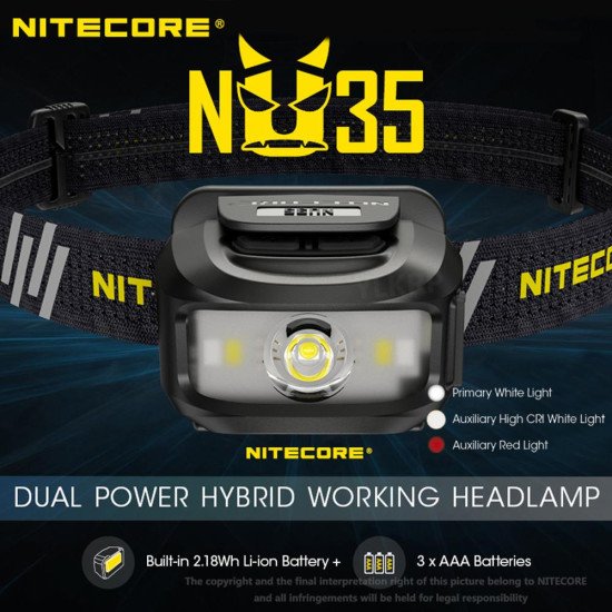 NITECORE NU35 Headlight 460 Lumens Built-in Battery NITECORE NU35 Headlight 460 Lumens Built-in Battery