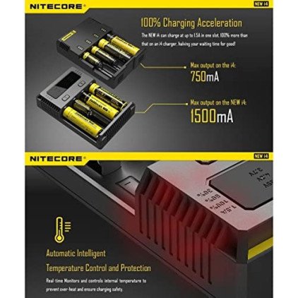 NITECORE NEW i4 Intelligent Charger for Li-ion Ni-MH AA AAA 18650 16340 26650 Batteries with Travel Bag and Battery Organizer NITECORE NEW i4 Intelligent Charger for Li-ion Ni-MH AA AAA 18650 16340 26650 Batteries with Travel Bag and Battery Organizer