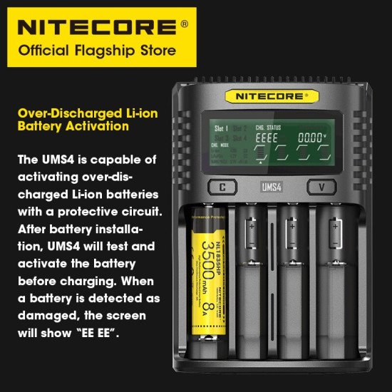 Nitecore UMS4 USB Four-Slot USB Fast Charger, for 18650, 21700 Batteries Nitecore UMS4 USB Four-Slot USB Fast Charger, for 18650, 21700 Batteries