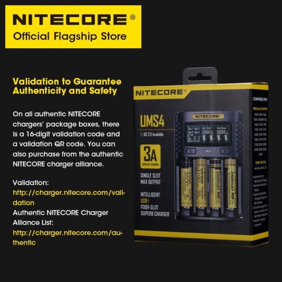 Nitecore UMS4 USB Four-Slot USB Fast Charger, for 18650, 21700 Batteries Nitecore UMS4 USB Four-Slot USB Fast Charger, for 18650, 21700 Batteries