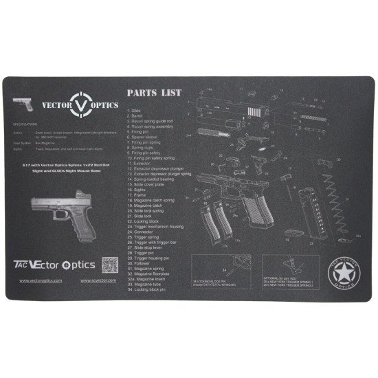 Vector Optics 20x12 Inch GunSimth Glock All Part List Printing Cleaning Bench Rubber Mat Vector Optics 20x12 Inch GunSimth Glock All Part List Printing Cleaning Bench Rubber Mat