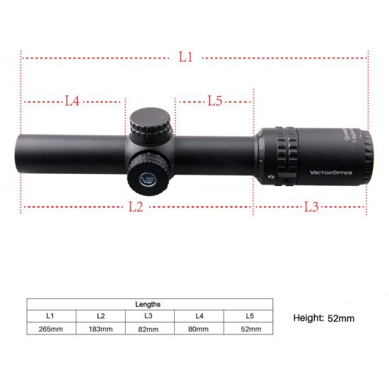 Vector Optics Grimlock 1-6X24 Gen2 BDC (MOA) Ballistic Reticle Rifle Scope