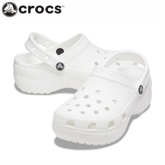 Women's Crocs Classic Platform Clog Roomy Fit White Women's Crocs Classic Platform Clog Roomy Fit White