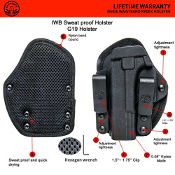 G19 -Double Clip Sweatproof IWB Kydex Holster Fits Glock 19/19X/23/26/27/32/44/45