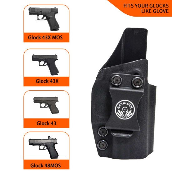Gayalock IWB Kydex Black Holster Fits Glock 43/43X/43MOS/48/48MOS Gayalock IWB Kydex Black Holster Fits Glock 43/43X/43MOS/48/48MOS