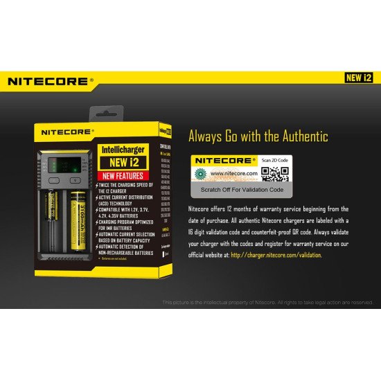 Nitecore New I2 Intellicharge Charger for 18650 14500 16340 26650 Battery