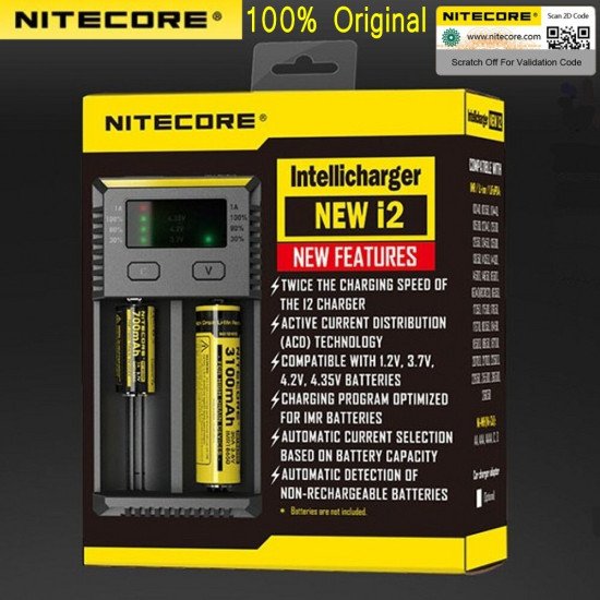 Nitecore New I2 Intellicharge Charger for 18650 14500 16340 26650 Battery