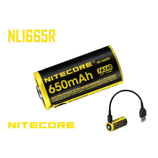 NITECORE NL1665R 650MAH USB RECHARGEABLE CR123A 16340 BATTERY NITECORE NL1665R 650MAH USB RECHARGEABLE CR123A 16340 BATTERY