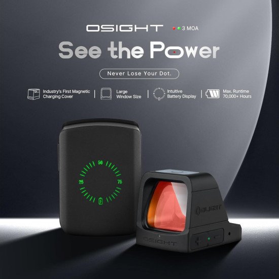 OLIGHT Osight 3 MOA Rechargeable Red Dot Open Reflex Sight with Charging Cover, Tactical Parallax-Free Sight, Picatinny Mount Compatible