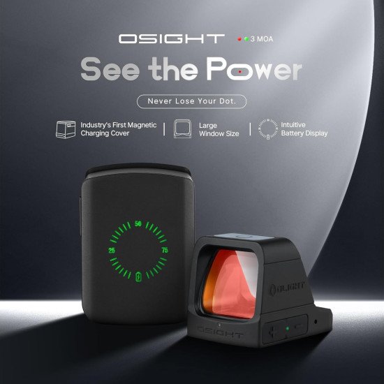 OLIGHT Osight 3 MOA Rechargeable Red Dot Open Reflex Sight with Charging Cover, Tactical Parallax-Free Sight, Picatinny Mount Compatible