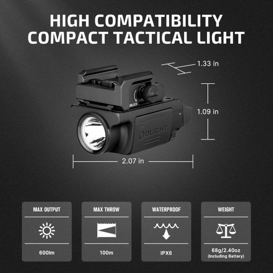 OLIGHT PL-Mini 3 Valkyrie 600 Lumens Compact Tactical Picatinny/GL/Hellcat Rail-Mounted Weaponlight