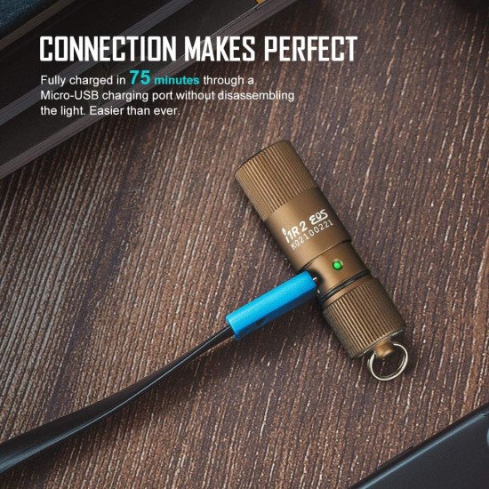 OLIGHT i1R 2 EOS 150 Lumens Tiny Rechargeable Keychain Flashlight EDC Desert Tan