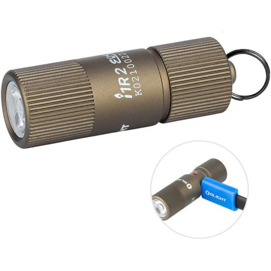 OLIGHT i1R 2 EOS 150 Lumens Tiny Rechargeable Keychain Flashlight EDC Desert Tan