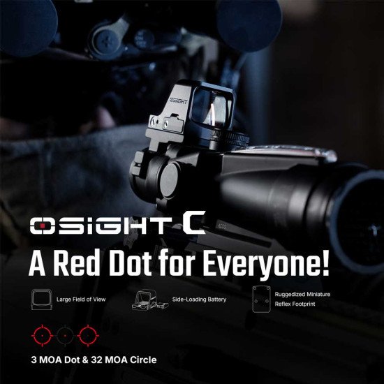 Osight C 3 MOA Dot & 32 MOA Circle Multi-Reticle System Red Dot Sight with Large Window and Side-Loading Battery