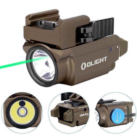 Olight Baldr Mini Tactical Flashlight with Green Laser Black and Tan Color Olight Baldr Mini Tactical Flashlight with Green Laser Black and Tan Color