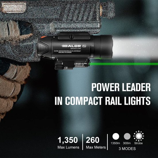 OLIGHT Baldr Pro 1350 Lumens Tactical Weaponlight with Green Laser