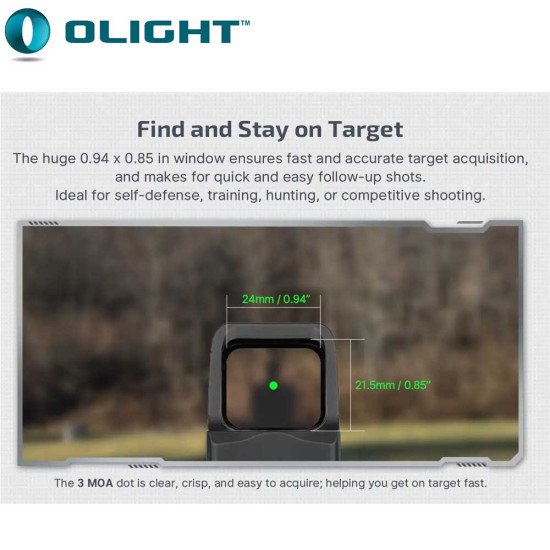OLIGHT Osight 3 MOA Rechargeable Green Dot Open Reflex Sight with Charging Cover, Tactical Parallax-Free Sight, Picatinny Mount Compatible