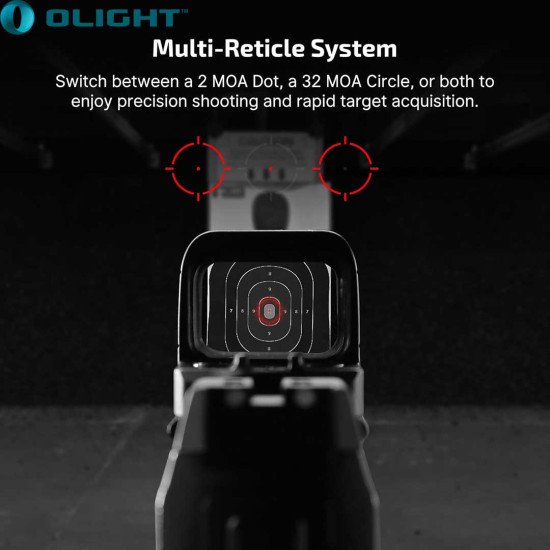 OLIGHT Osight S Multi-Reticle Micro Enclosed Sight with Charging Cover, 2 MOA Dot & 32 MOA Circle for RMSc Footprint OLIGHT Osight S Multi-Reticle Micro Enclosed Sight with Charging Cover, 2 MOA Dot & 32 MOA Circle for RMSc Footprint