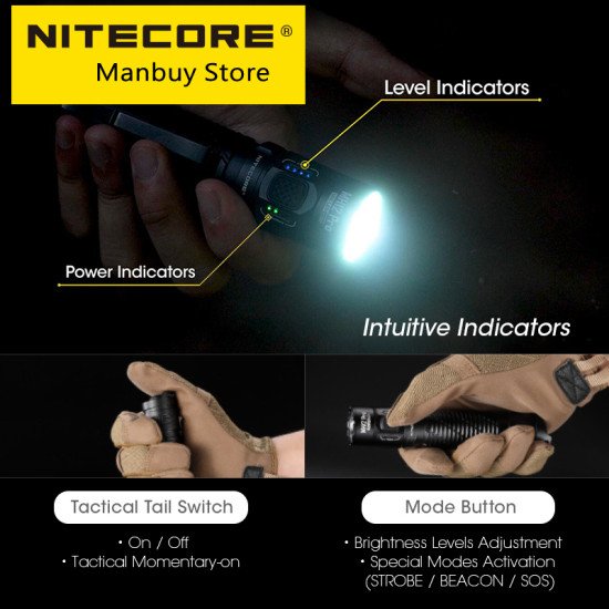 NITECORE MH12 Pro 3300 Lumens Rechargeable Compact Flashlight 505 Meter Tactical Torch UHi40 LED Beam 5300mAh 21700 Battery