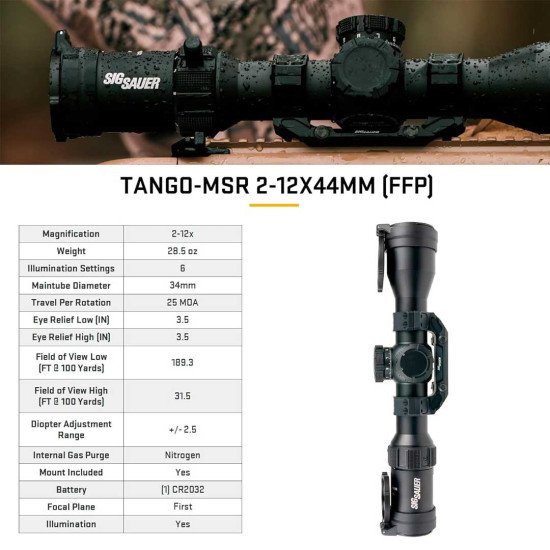 SIG SAUER Tango-MSR 2-12x44mm Illuminated 34mm Tube SIG SAUER Tango-MSR 2-12x44mm Illuminated 34mm Tube