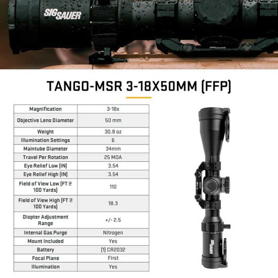 SIG SAUER Tango-MSR 3-18X50mm Illuminated 34mm FFP