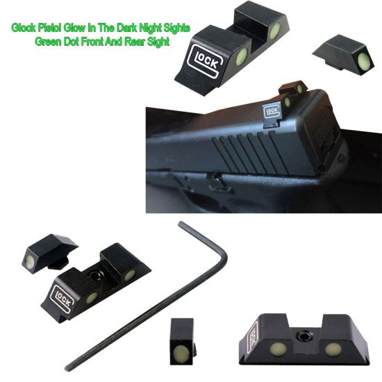 Glock Pistol Glow in the Dark Night Sights Green Dot Front and Rear Sight