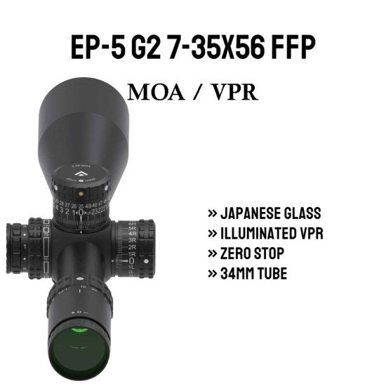 Arken Optics EP5 GEN2 7-35X56 RifleScope FFP VPR MOA Illuminated Reticle with Zero Stop 34mm Tube Arken Optics EP5 GEN2 7-35X56 RifleScope FFP VPR MOA Illuminated Reticle with Zero Stop 34mm Tube