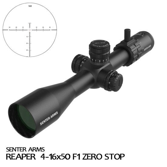 Senter Arms Reaper 4-16x50 F1 Zero Stop FFP Rifle Scope Senter Arms Reaper 4-16x50 F1 Zero Stop FFP Rifle Scope
