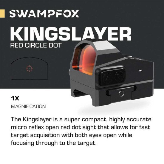 Swampfox Kingslayer Pistol Cut RMR Foot Print 1x22 Micro Reflex Circle Red Dot Sights 3 MOA Swampfox Kingslayer Pistol Cut RMR Foot Print 1x22 Micro Reflex Circle Red Dot Sights 3 MOA