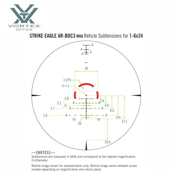 Vortex Optics STRIKE EAGLE® 1-6X24 AR-BDC3 (MOA) Reticle | 30 mm Tube