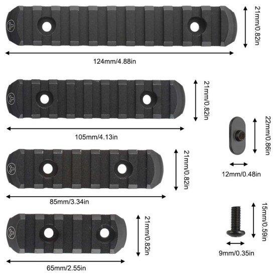 Metal Picatinny Rail Mount 5/7/9/11 Slots Key Lok Pack of 4