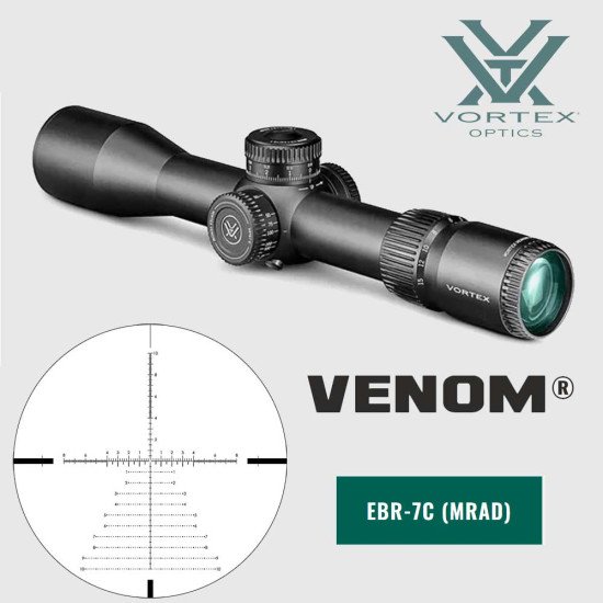Vortex Optics Venom 3-15X44 FFP EBR-7C (MRAD) Reticle | 34 mm Tube Vortex Optics Venom 3-15X44 FFP EBR-7C (MRAD) Reticle | 34 mm Tube