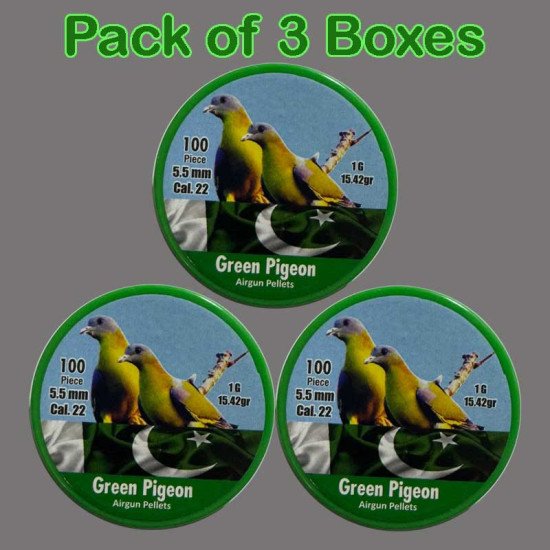 Green Pigeon Pellets .22 Cal. Pack of 3 Boxes Green Pigeon Pellets .22 Cal. Pack of 3 Boxes