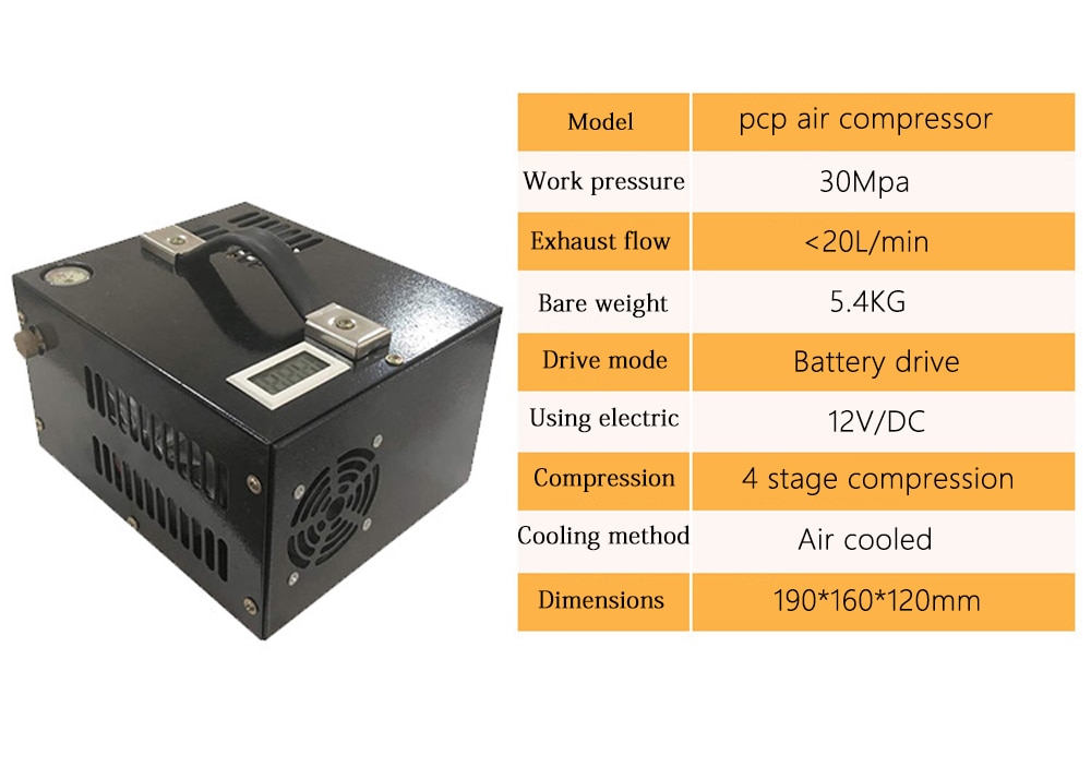 12V4500psi300bar30mpaPCPAirAutomobileCompressorMiniPCPPumpWith220VTransformerHighPressureInflatorCar-4000652782448