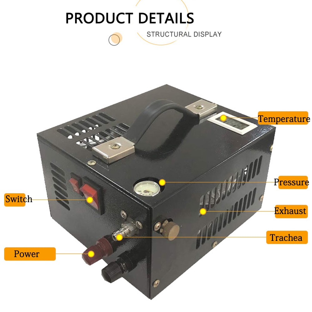 12V4500psi300bar30mpaPCPAirAutomobileCompressorMiniPCPPumpWith220VTransformerHighPressureInflatorCar-4000652782448