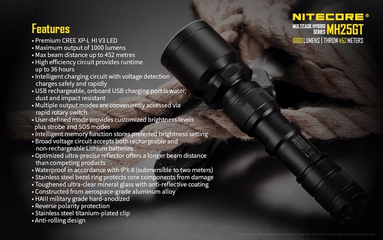 2020NITECOREMH25GT1000LmTacticalCREEXP-LHIV3LEDWaterproofFlashlightOutdoorTorch3400mahBatteryHolster-32826997899