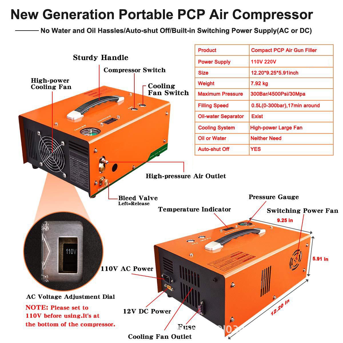 AutoStart-stop4500psi300bar30mpa110V220VHighPressurePCPPumpForOxygenTankAirGunCompressorElectricCarR-1005001881933962