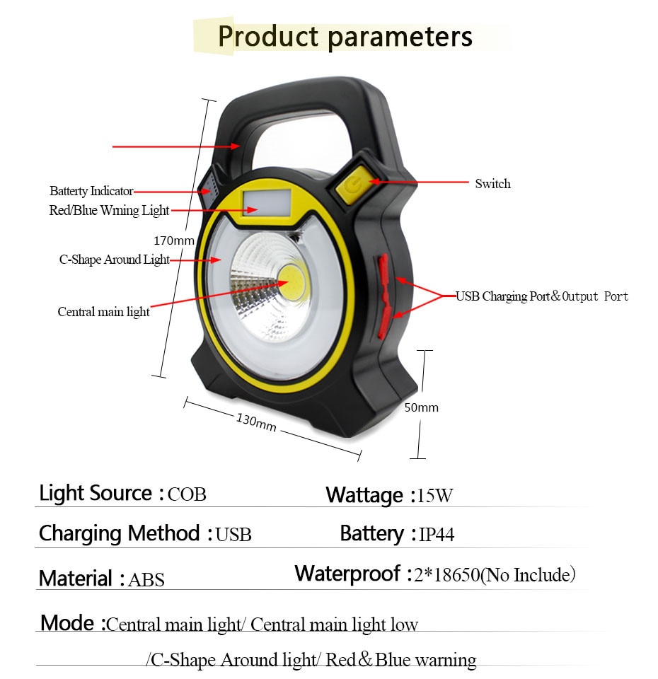 COBLEDPortableSpotlight15WSearchlightUSBRechargeableHandheldWorkLightPowerBy18650PortableLanternforC-32949574406