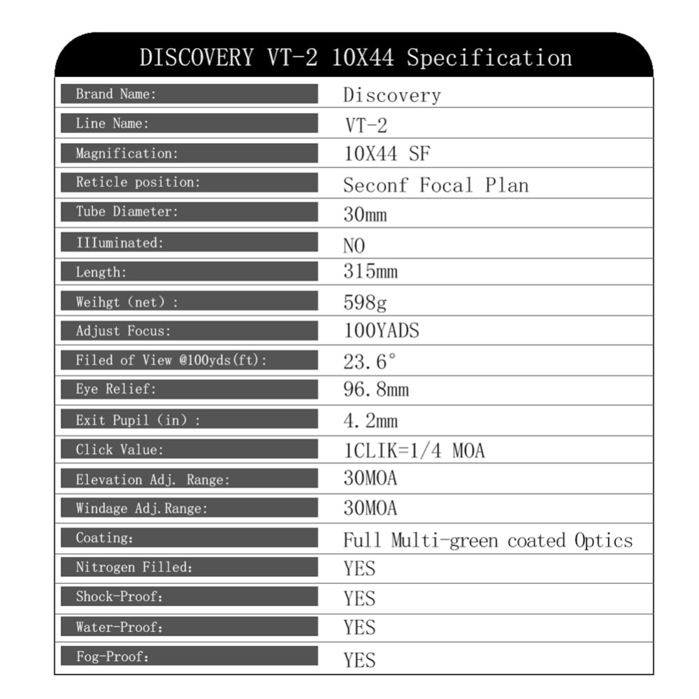 DISCOVERYopticalsightVT-210X44SFTacticalRiflescopewithMilDotReticlefixedpowerriflescope-32485641925