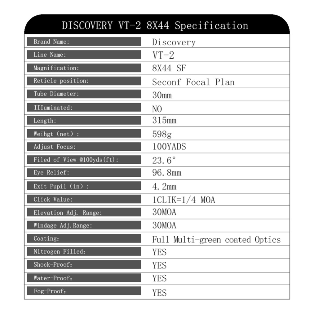 DISCOVERYopticalsightVT-28X44SFRiflescopeswithMilDotReticleHuntingriflescope-32487656661