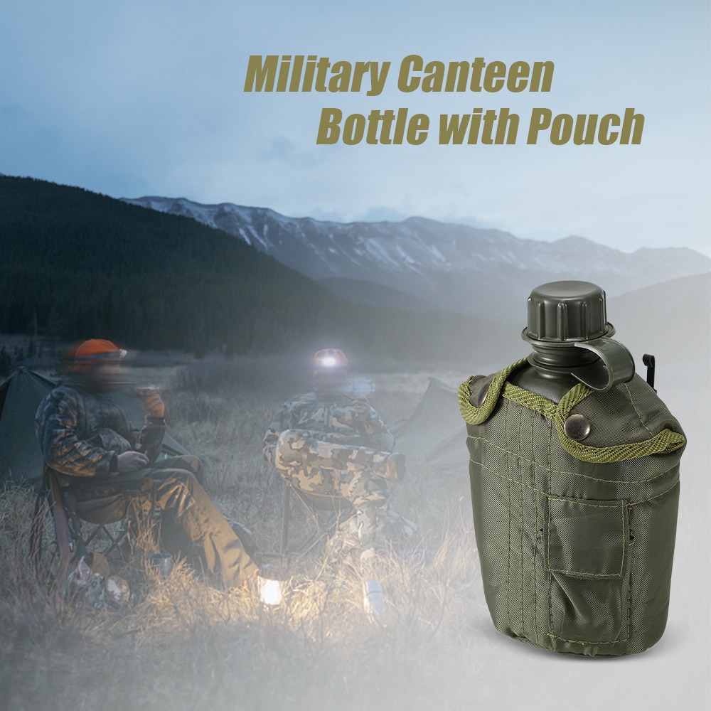 OutdoorMilitaryCanteenBottleCampingHikingBackpackingSurvivalWaterBottleKettlewithCover-4000086853192