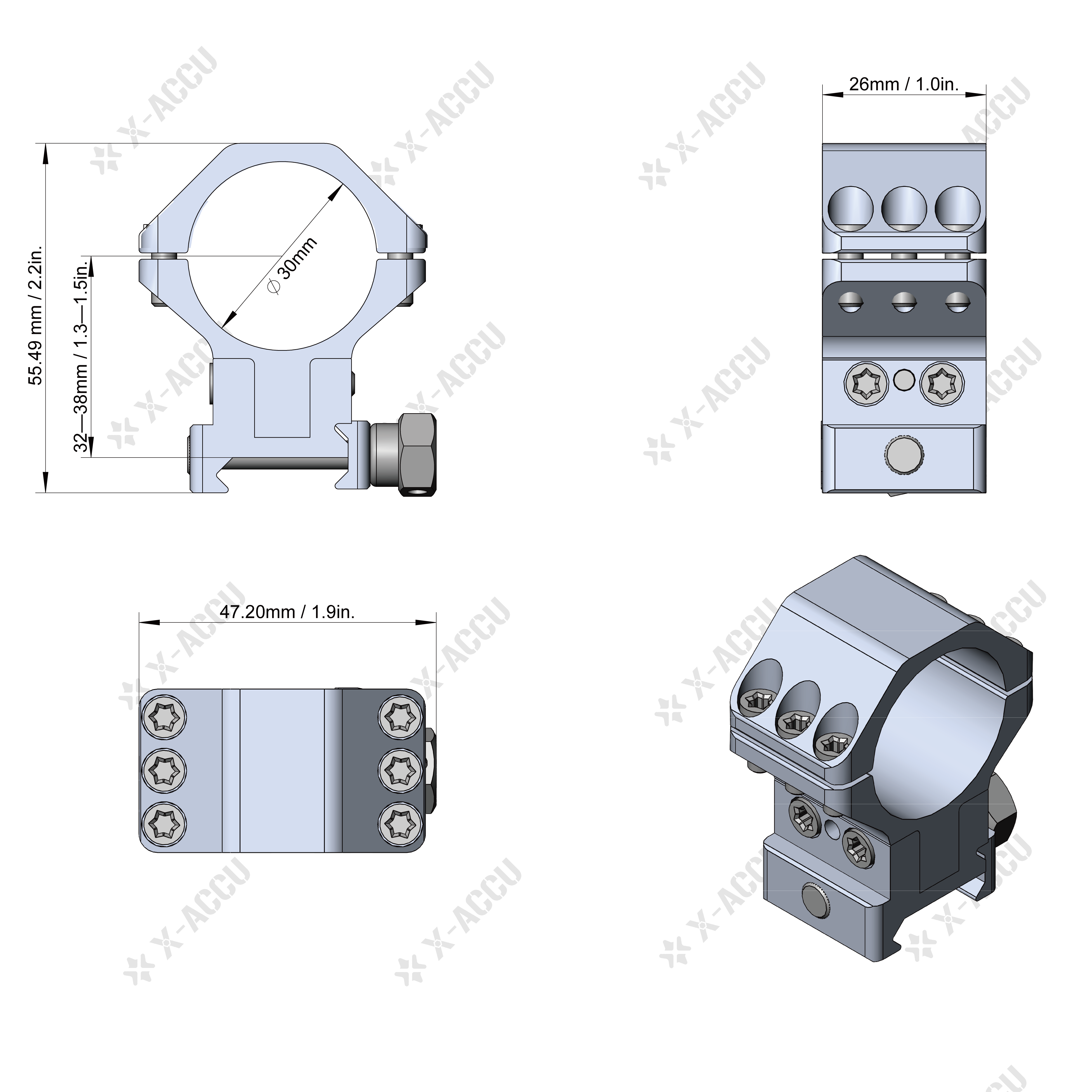 Picatinnyd39lvationrglablede30mmanneauxenqueued39arondepourobjectifde56mmmonturede11mm21mmX-ACCU-1005003328829798