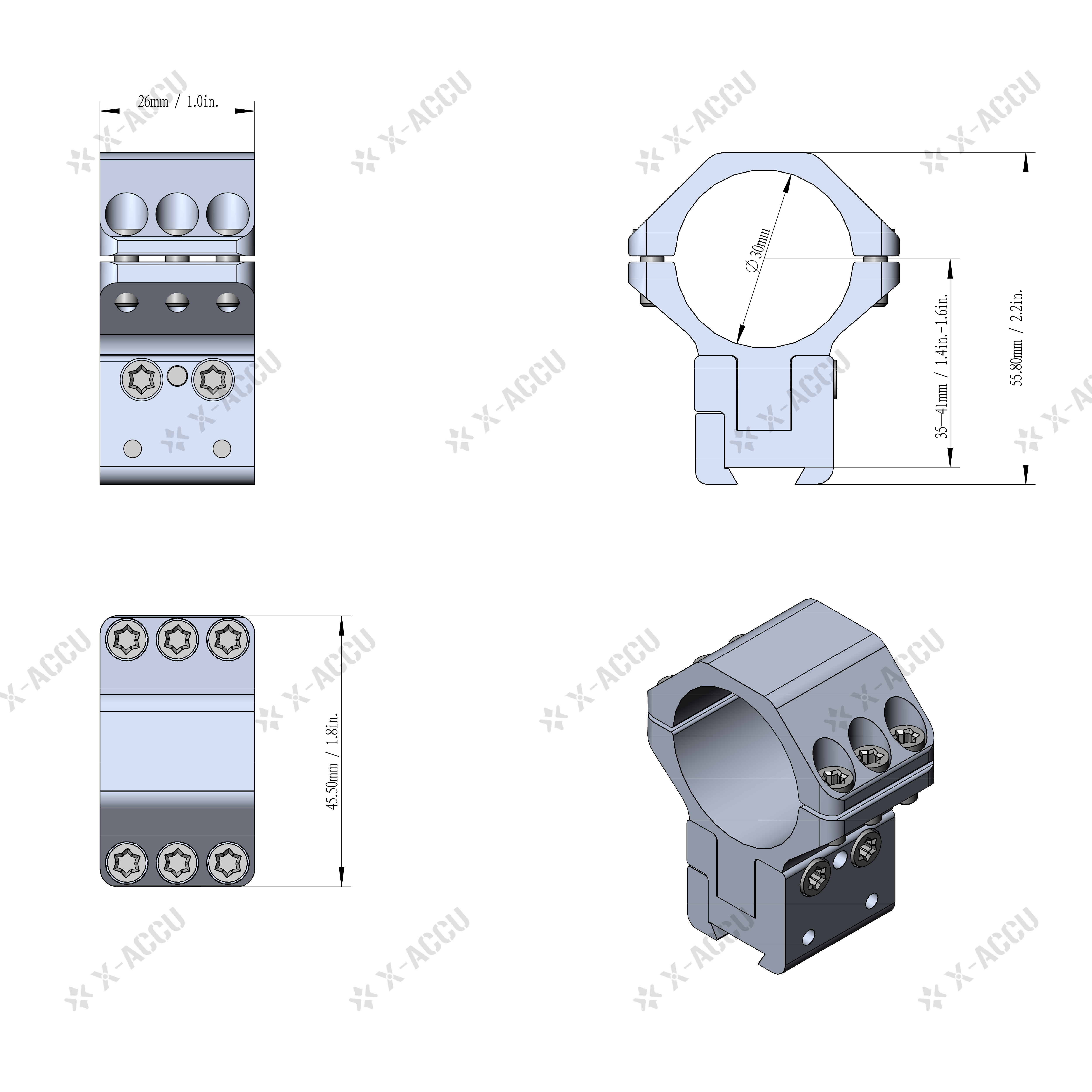 Picatinnyd39lvationrglablede30mmanneauxenqueued39arondepourobjectifde56mmmonturede11mm21mmX-ACCU-1005003328829798