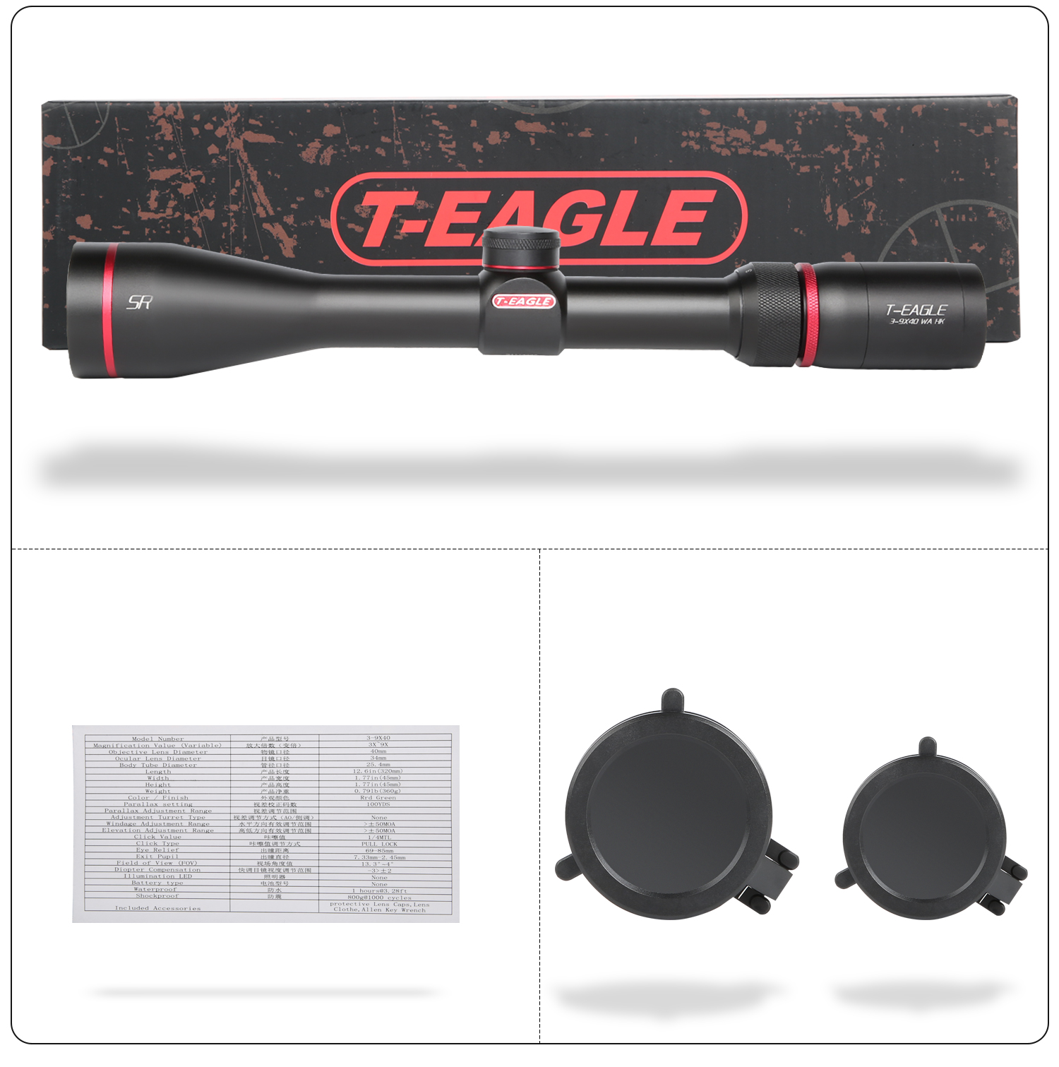 T-eagleSR3-9X40IRGreenRedopticalsightAirRifleOpticsSniperCompactRiflescopeshuntingscopesreddot21mmmo-4001204865039