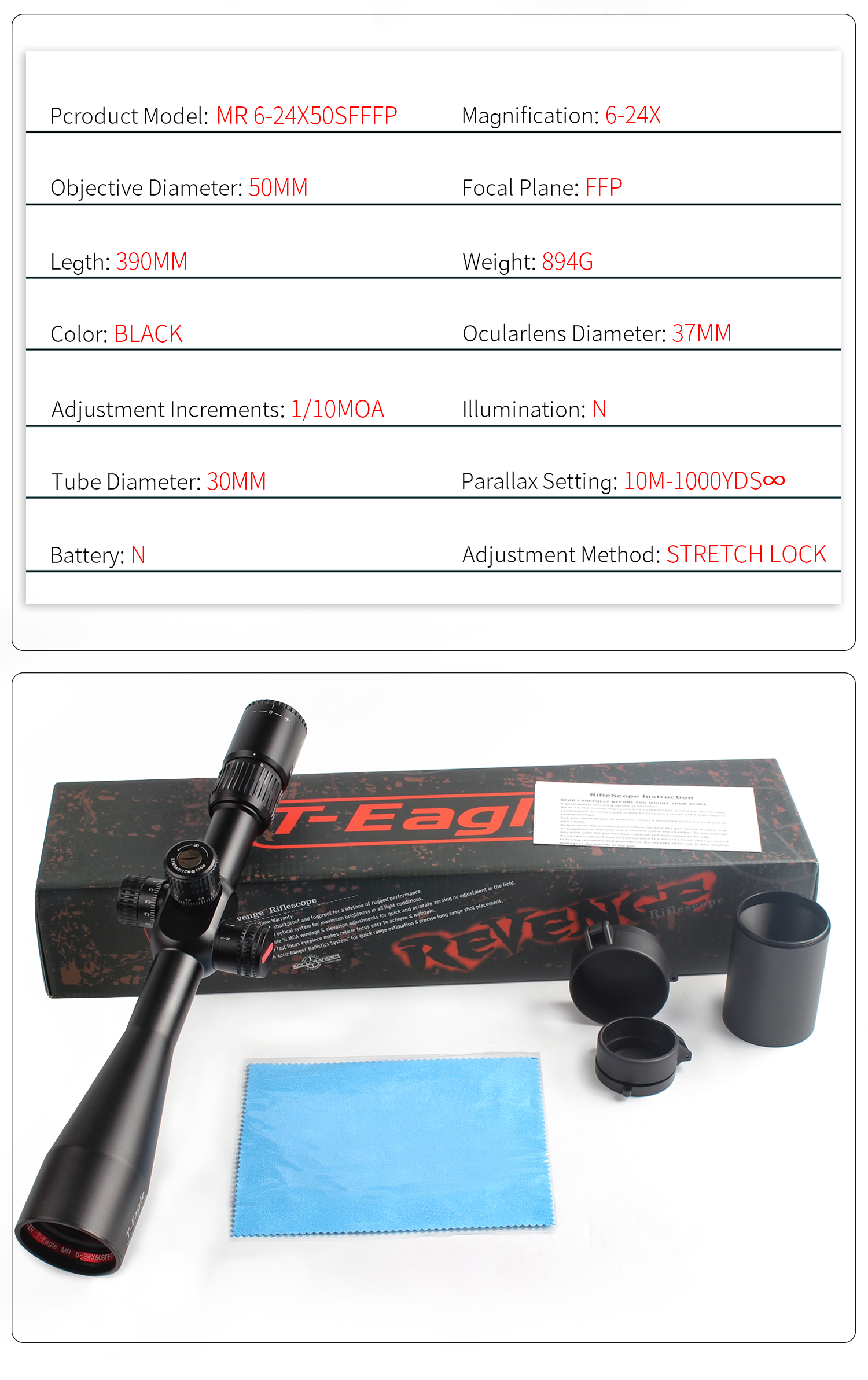 TEAGLEMR6-24x50FFPopticalsightsideparallaxhuntingRiflescopewithMilDotReticletacticalriflescopefit308-4000209521944