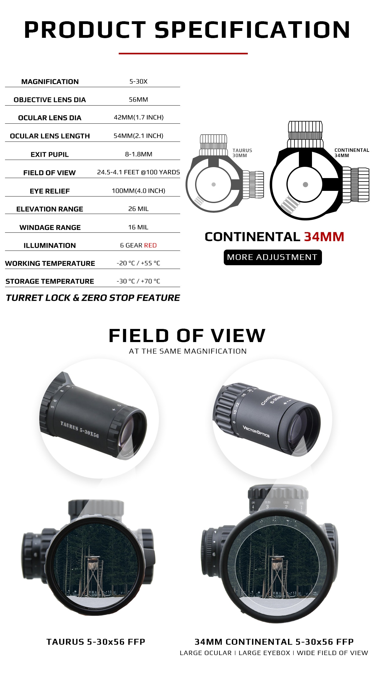 VectorOptics34mmContinental5-30x56HDFFPHuntingRiflescopesTacticalRifleScope110MILZeroStop338LongRang-4001123951704