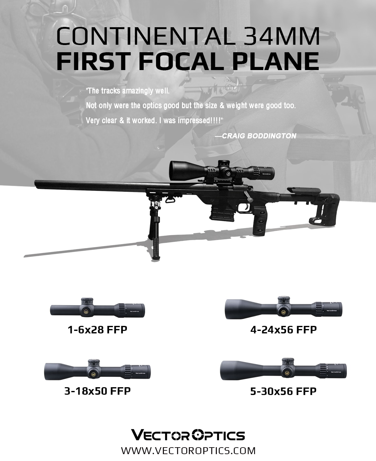 VectorOpticsContinental4-24x56HD34mmFFPHuntingRiflescope110MILZeroStop90LightOpticRifleScopes338Long-4001123954523