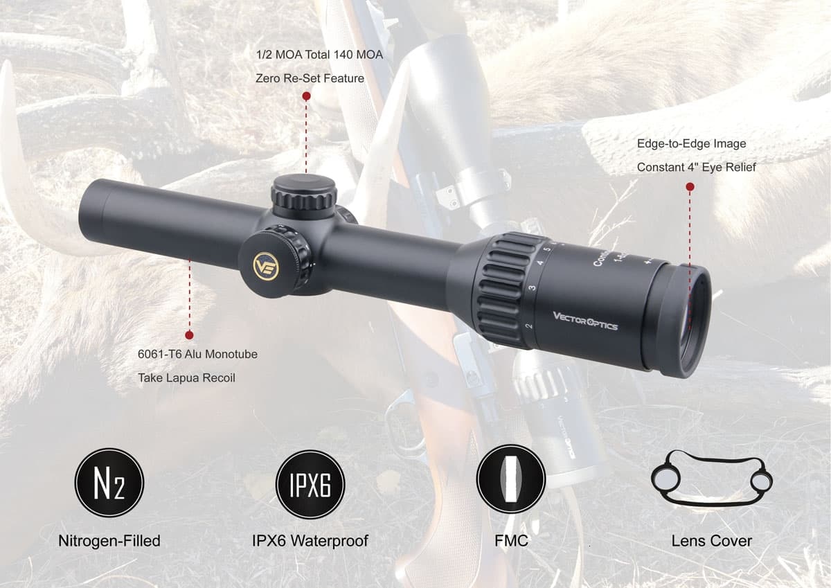 VectorOpticsContinentalHD1-6x24RiflescopeClearViewHuntingRifleScopeIlluminatedDotReticleGermanOptics-32911245323